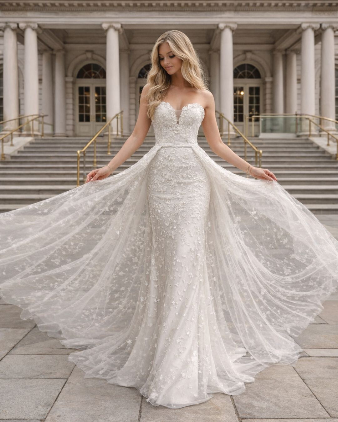 Trouwjurk kant en 3D bloemen